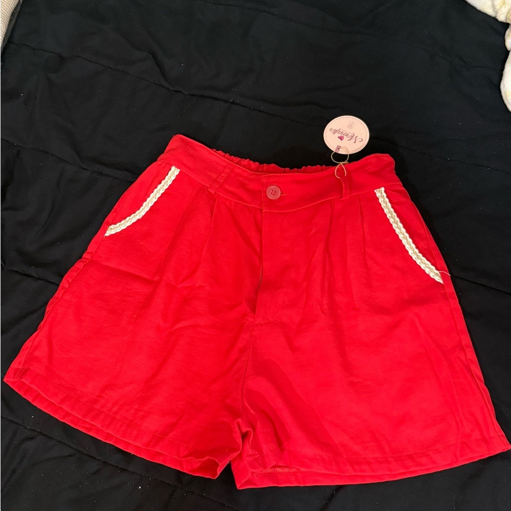 Chic Red High Waist Women's Shorts